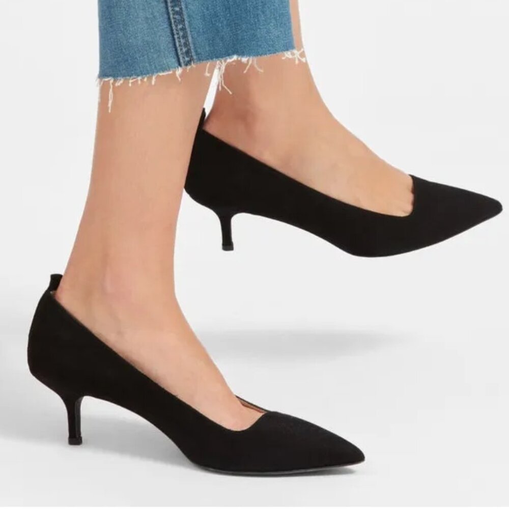 Everlane The Editor Heel Shoes Black Suede Pointed Toe Made in Italy Size 9